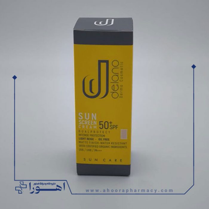 کرم ضد آفتاب دلانو بژ روشن مناسب پوست چرب با SPF50